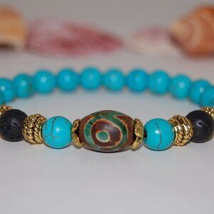 Turquoise Bracelet,Golden Charms,Good Luck Bracelet